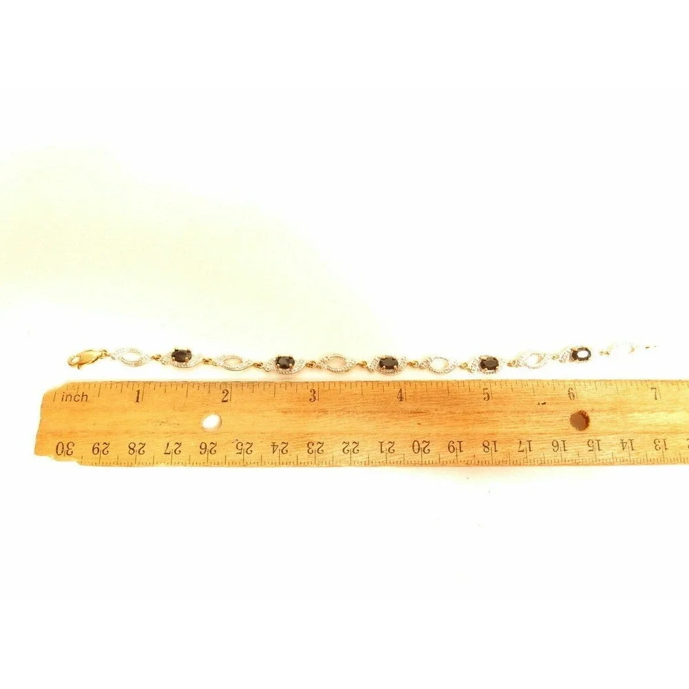 Sterling Silver Black Onyx Two‎ Toned Yellow Gold Vermeil Bracelet*7.25